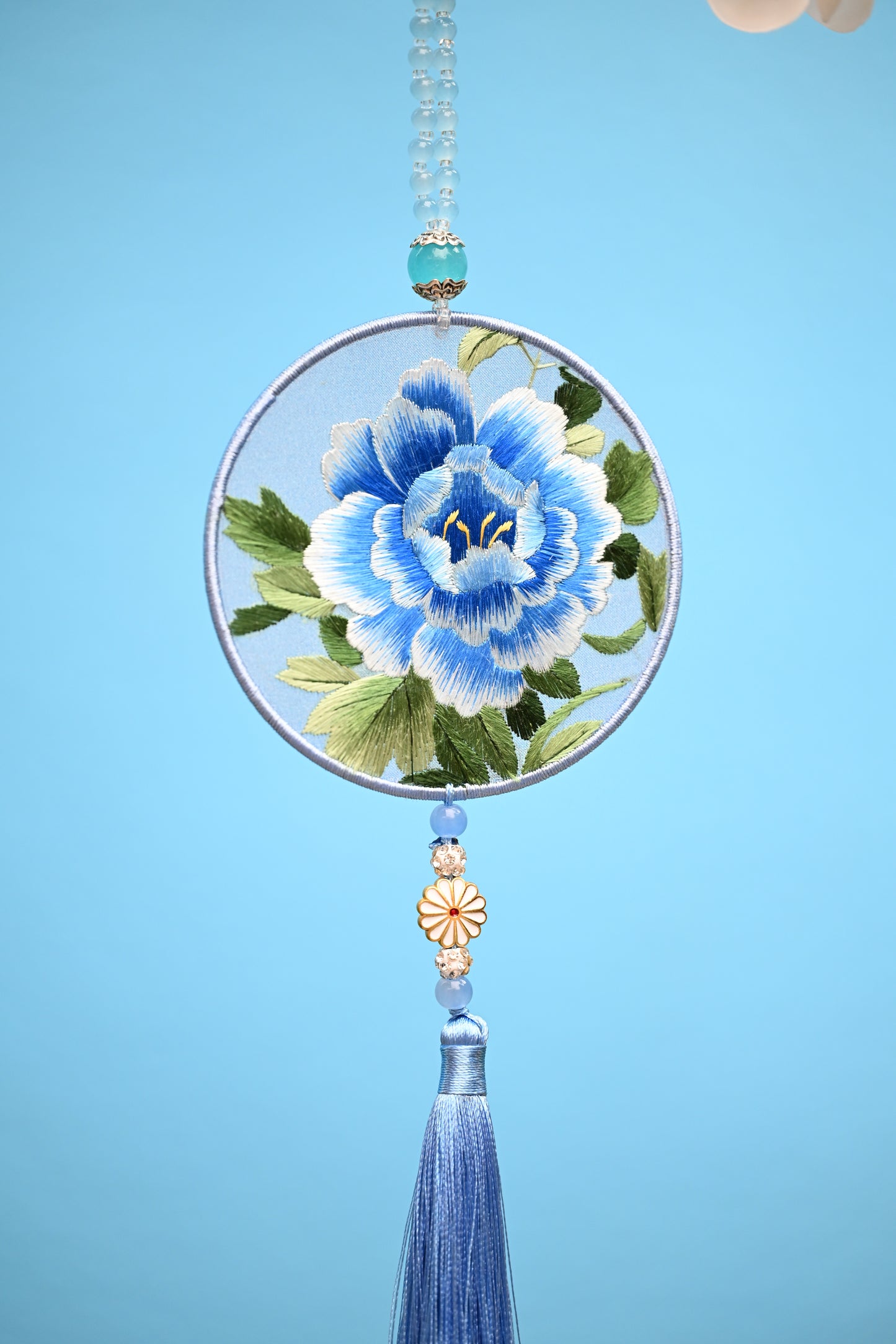 雙面繡掛飾-藍牡丹