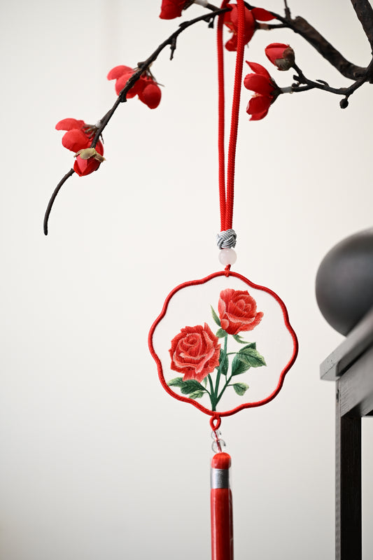 雙面繡掛飾-紅玫瑰