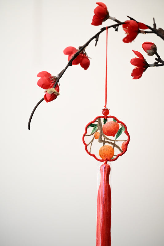 迷你雙面繡掛飾-桃