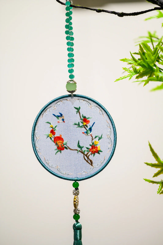 雙面繡掛飾-紅嘴藍鵲