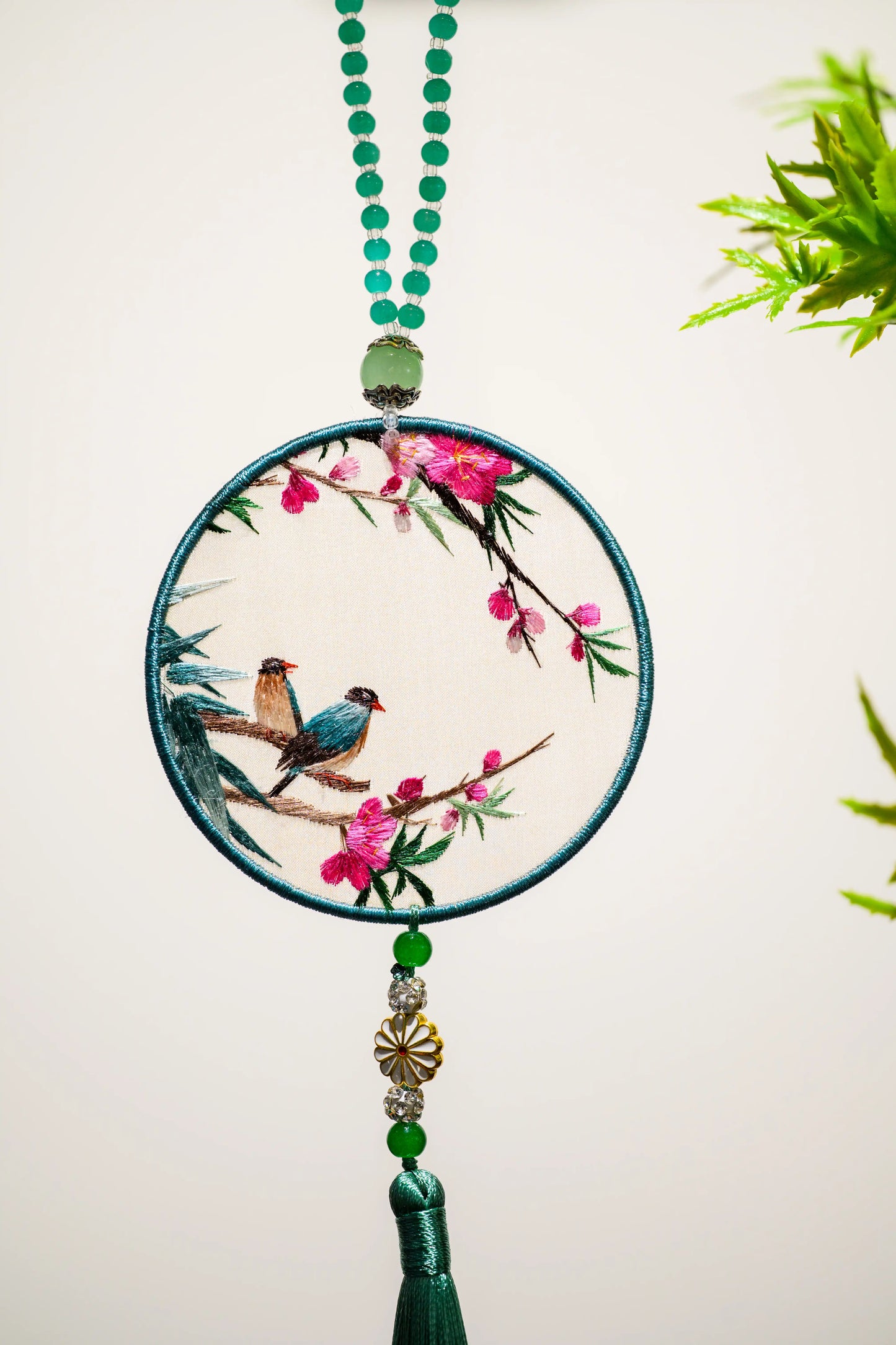 雙面繡掛飾-紅嘴藍鵲