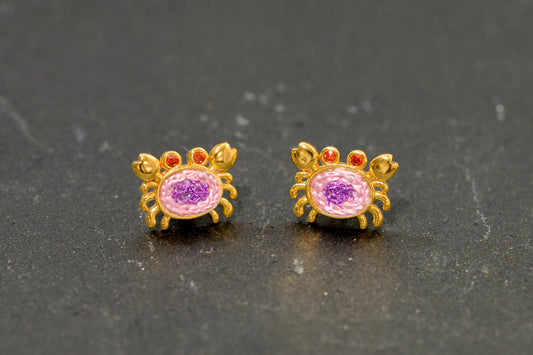 迷你螃蟹刺繡耳釘