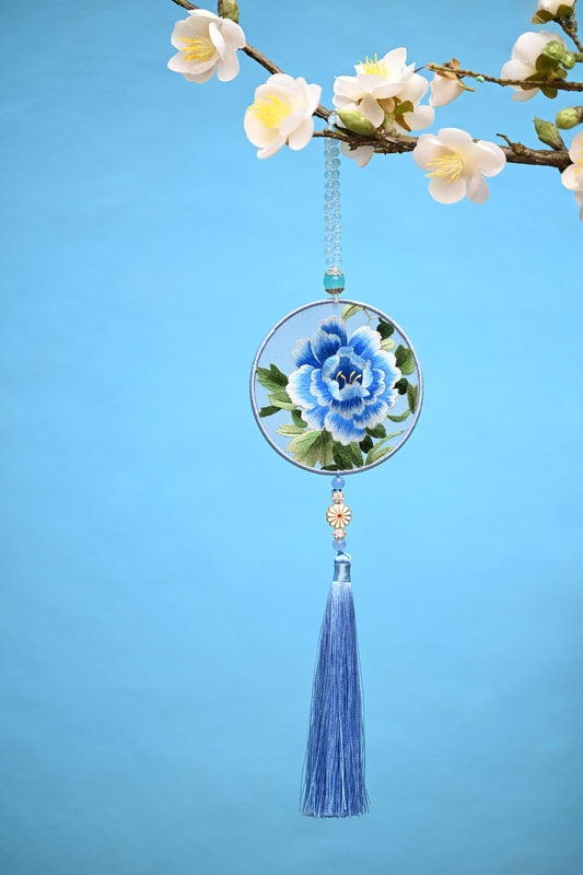 雙面繡掛飾-藍牡丹