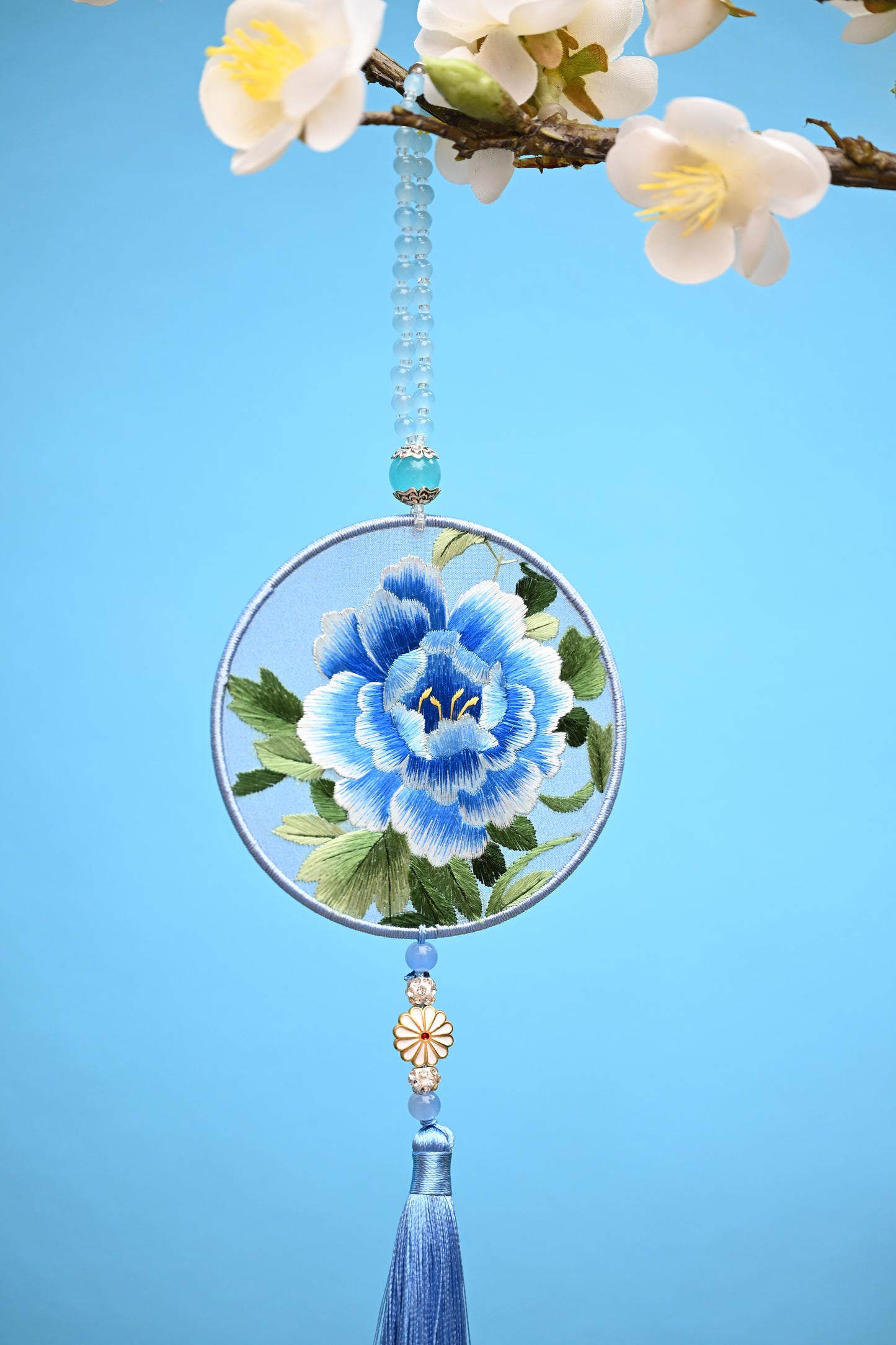 雙面繡掛飾-藍牡丹