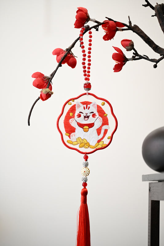 雙面繡掛飾-招財貓