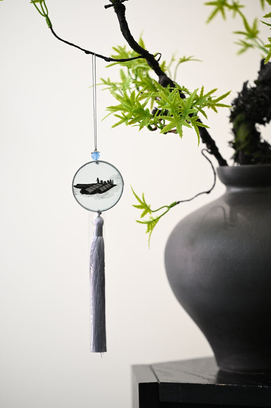 迷你雙面繡掛飾-船影