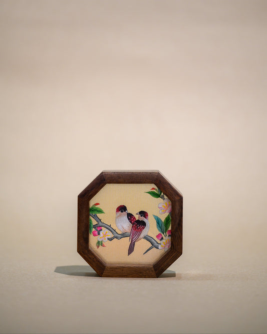 迷你雙面繡擺件-相思鳥