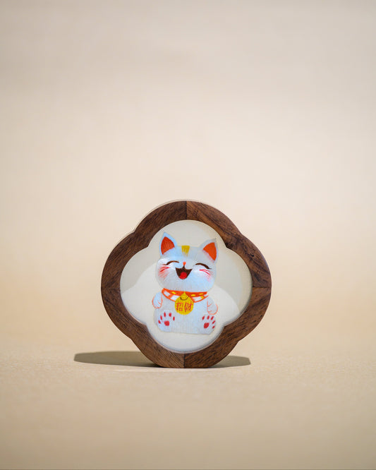 迷你雙面繡擺件-招財貓