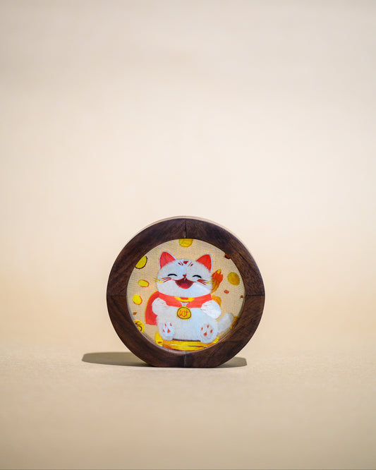 迷你雙面繡擺件-招財貓