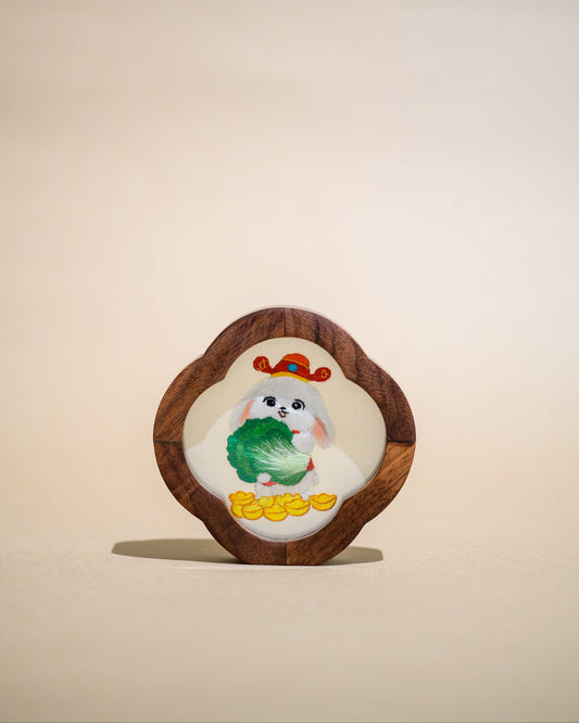 迷你雙面繡擺件-白兔