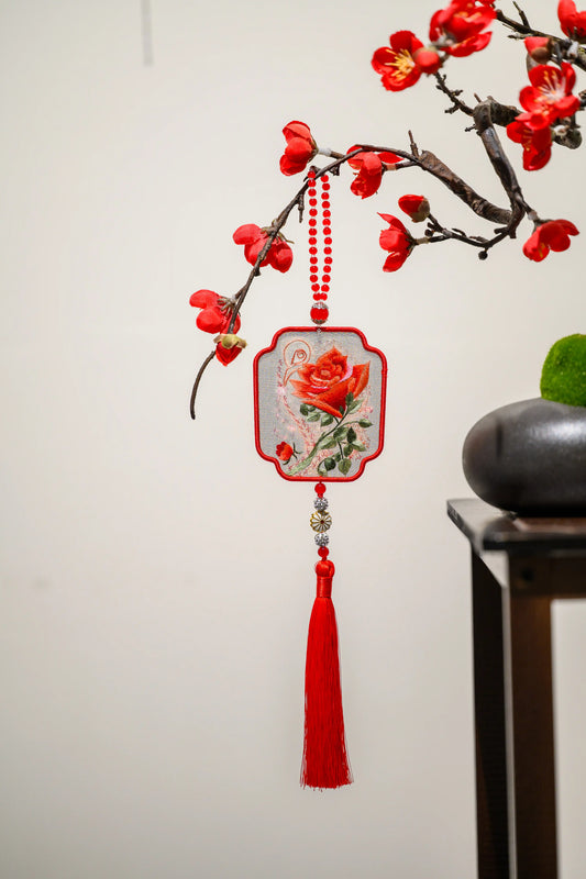 雙面繡掛飾-紅玫瑰