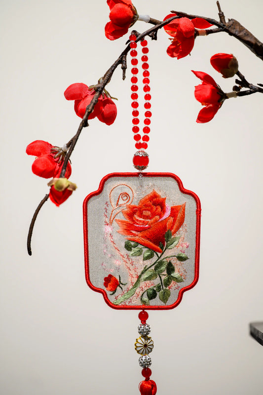 雙面繡掛飾-紅玫瑰