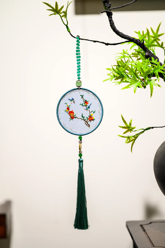 雙面繡掛飾-紅嘴藍鵲