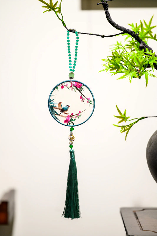 雙面繡掛飾-紅嘴藍鵲